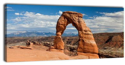 wandmotiv24 Leinwandbild Panorama Nr. 208 Delicate Arch 100x40cm, Keilrahmenbild, Bild auf Leinwand, Amerika Wüste Utah