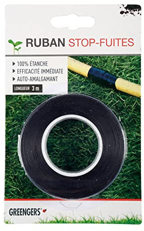GREENGERS - Duct tape, Ruban adhésif isolant - Ruban anti fuite auto-amalgamant, Ruban stop fuite 100% étanche - Coloris : Noir - Dimensions : 25mm x 3m - Bande adhésive anti fuite