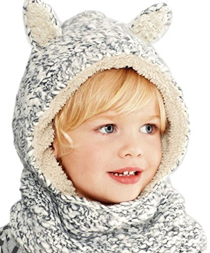 Fancyland Kinder Schlupfmütze Schalmütze Wintermütze Strickmütze Schals Kapuze Mönchskutte Beanie Mützen Grau (L)