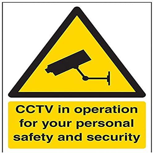 V Safety 6E002AN-S Security Notice, Cctv In Operation For Your Own Personal Safety And Security Sign - Portrait - 150mm x 200mm - Self Adhesive Vinyl, Black/Yellow
