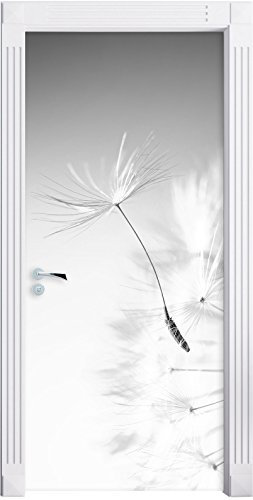 Stil.Zeit Möbel Löwenzahn Schirmflieger Pusteblume Kunst B&W als Türtapete, Format: 200x90cm, Türbild, Türaufkleber, Tür Deko, Türsticker