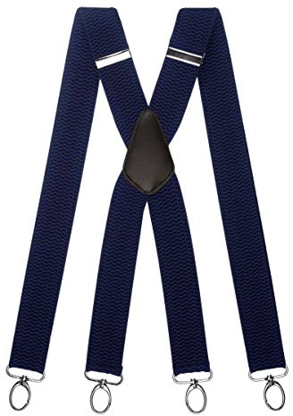 Olata Breite und Robuste X-förmige Hosenträger mit Karabinerhaken – 4 cm breit, Verstellbar, Unisex, Ideal für Arbeit und Alltag. Dunkelblau (Silber Clips)