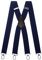 Olata Breite und Robuste X-förmige Hosenträger mit Karabinerhaken – 4 cm breit, Verstellbar, Unisex, Ideal für Arbeit und Alltag. Dunkelblau (Silber Clips)