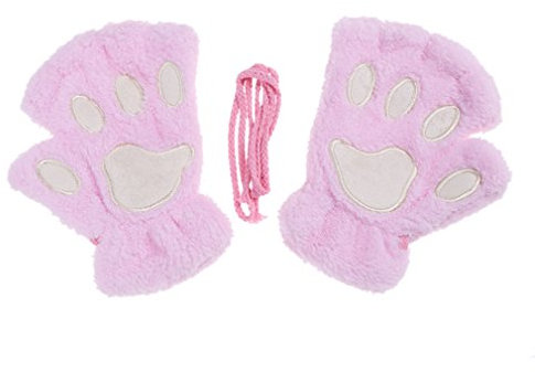 HENGSONG Damen Mädchen Süße Katze Klaue Bär Pfote Plüsch Fingerlose Handschuhe Fäustlinge Winter Halbfingerhandschuhe (Rosa)