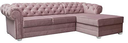 MEUBLO Canapé d'angle 4/5 Places Style Chesterfield en Tissu (Velours) Avia (Rose, Canapé d'angle Droit)