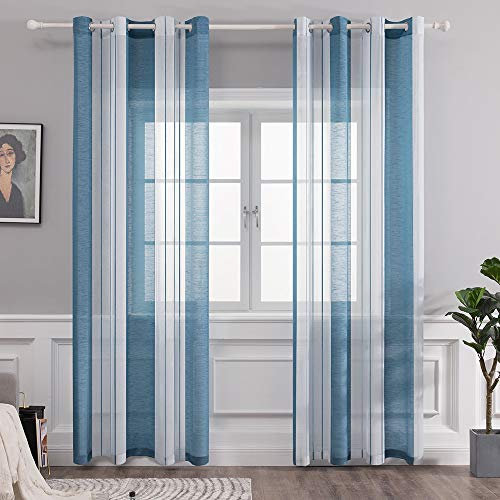 MIULEE Tende in voile a righe bianche e blu, tende interne con occhielli, belle tende per finestre, camera da letto, confezione da 2 tende trasparenti per soggiorno, altezza 245 cm