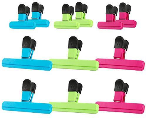 12 Pieces Chip Bag Clips Food Clips Plastic Heavy Duty Air Tight Seal Grip Assorted Colors for Coffee Potato and Food Bags