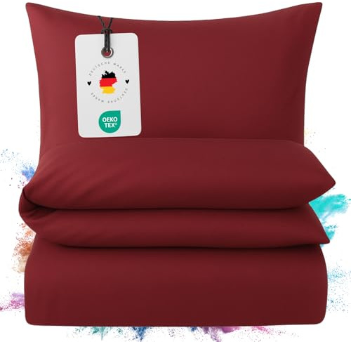 Carpe Sonno Mako Satin Bettwäsche 155x220 Baumwolle | Einfarbige 155x220cm Bettwäsche Sommer bis Winter | Bettbezug Set 2 teilig mit Reißverschluss - Bordeaux Uni