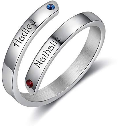 kaululu Personalisierte Damen Ringe mit Namen Gravur Silber Edelstahl Kreuz Ringe Schmuck Ring Geschenk für BFF Mutter Tochter (2 Names)