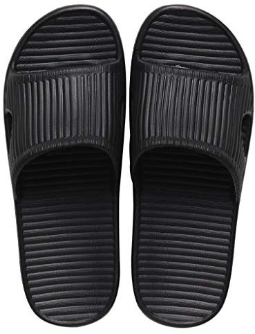 JoWebb Unisex Slippers for Women/Men, Light Weight Flat Slide Sandals Shower Sandals Flip Flops for Indoor Garden Bathroom Poolside (Black-270 42/43)