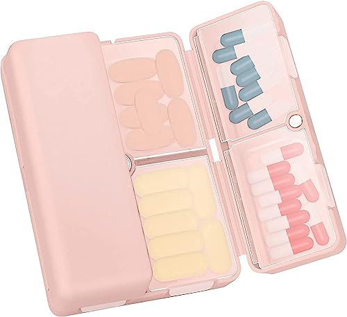 FYY 7 Day Pill Box Organiser - Travel Pill Case, [Folding Design][Large Capacity] Portable Pill Dispenser Container for Vitamins, Cod Liver Oil, Supplements, Medication Pink