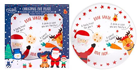 YöL Christmas Eve Porcelain Plate Personalised Santa Rudolph Cookie Carrot