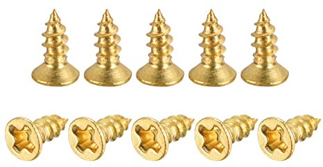 sourcing map Brass Wood Screws, M2x6mm Phillips Flat Head Self Tapping Connector for Door, Cabinet, Wooden Furniture 50Pcs