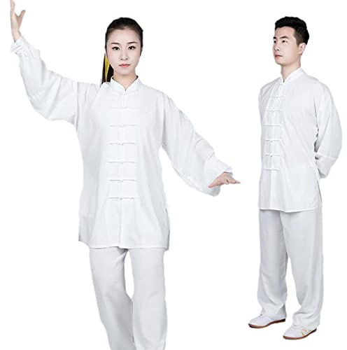 HFCY Conjunto de traje de Kung Fu de artes marciales tradicionales chinas para hombre, uniforme de ala de Tai Chi Chun para mujer, ropa de meditación de yoga, blanco-M