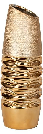 Moderne Dekovase Blumenvase Tischvase Vase aus Keramik Gold 13x33 cm
