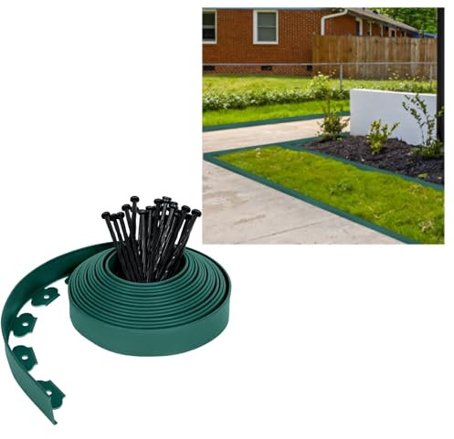 HENGMEI Bordure de pelouse en Plastique Flexible de 40 m avec système de barrière Contre Les Racines, Bordure de Parterre de Fleurs avec 120 Clous de Fixation, Vert