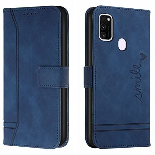 Lihondar Kompatibel mit Samsung Galaxy M30S/M21 Hülle, Handyhülle Samsung M30S, M21 Leder Klappbar Schutzhülle Tasche Wallet Brieftasche Cover Flip Case für Samsung M30S/M21 Klapphülle (Blau)