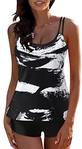 Maillot de Bain Femme Maintien Froncé Micro Jupette Intégrée Brassiere Noir Blanc Kaki Combinaison Dos Nu Plongeant Une Bretelle Decolleté Tankini Leopard Bride Soleil Sucré Décolleté Rondes Volant