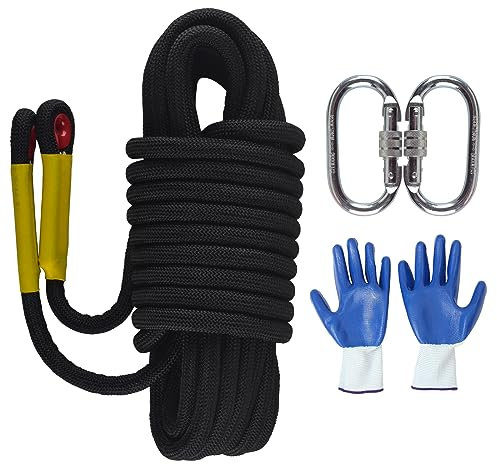 JIUXQT 16mm 48Ft/15m Climbing Rope Strong Rope Tree Climbing Gear Static Climbing Rope Arborist Equipment Rock Climbing Heavy Duty Tree Stand Camping Rope Survival Equipment Black