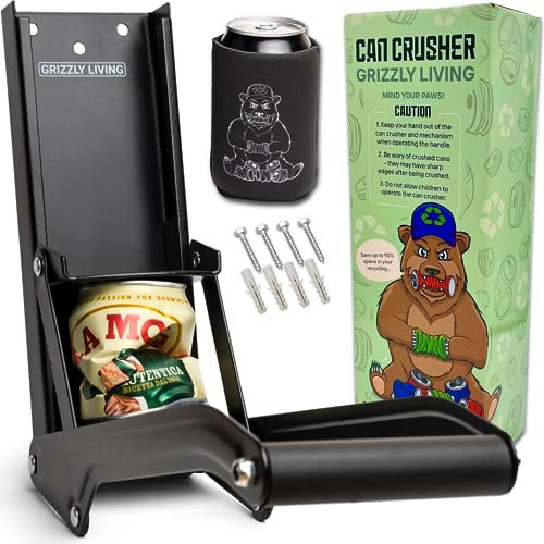 Can Crusher for Recycling by Grzzly Living | Heavy Duty Can Crusher Wall Mounted 500ml or 16oz Cans | Wall mounted Can Smasher for Recycling Beer or Soft Drinks Cans