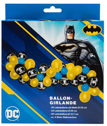 Party Factory `Batman´ Ballongirlande aus 60 gelben, schwarzen und blauen Latexballons, Ø25 und 12cm, inklusive 4m Ballonband