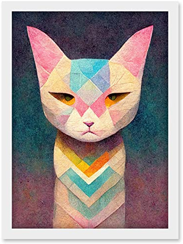 Doppelganger33 LTD Geometric Egyptian Cat Pastel Boho Artwork Framed Wall Art Print A4