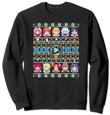 hololive English Ugly Christmas Sweater, Langarm, (Black) Sweatshirt