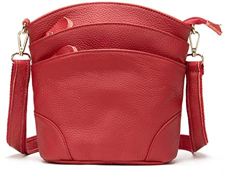 FANDARE Damen Handy Umhängetasche Crossbody Tasche Handtaschen Leder Schultertasche Frauen Handytasche zum Umhängen Schultertasche Portemonnaie Geldbörse Damentasche Rot