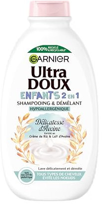 Garnier Ultra Doux - Délicatesse d'Avoine - Shampooing & Démêlant 2-en-1 pour Enfants - Cheveux & Cuir Chevelu Délicats - Au Lait d'Avoine Bio et à la Crème de Riz - Hypoallergénique - 300 ml