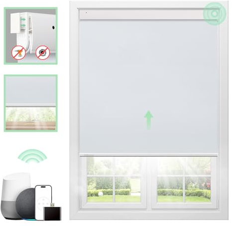 DONGFXK Motorized Blinds with Remote, Blackout No Drill Cordless Smart Roller Shades, Automatic Blinds for Windows, White,30 W x 72 H