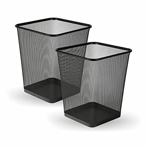 Homeshopa Black Square Mesh Wastebasket Trash Can, Lightweight & Sturdy Metal Waste Paper Bin, Garbage Rubbish Bin for Bathrooms Kitchens Home Offices Living Room Dorm Rooms