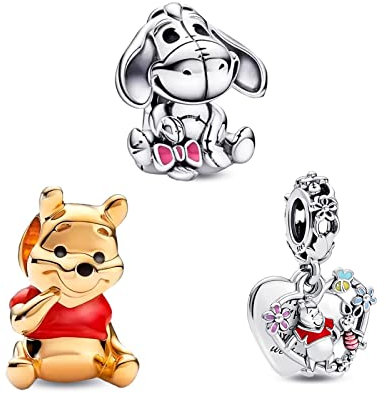 HAEPIAR S925 Silber Charm für Armband Halskette Sterling Silber Dangles Bear Pack von 3 für Frauen Mädchen Geschenke
