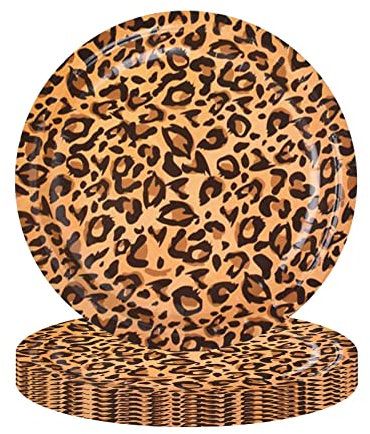Platos de papel desechables con estampado de leopardo de 16 unidades, de 7 pulgadas, para fiesta de animales de la selva, safari de la selva, suministros de fiesta de reptiles