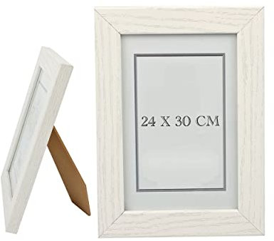 Etrexonline Marco de Fotos Elegante, 24 x 30 cm, Blanco, Fabricado en Madera con Panel de Cristal, Perfecta para Resaltar Tus Recuerdos y Añadir un Toque de Estilo a Tu Decoración del Hogar