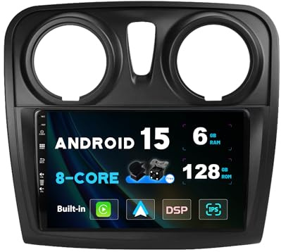 SXAUTO - 6G+128G - Android 15 IPS Autoradio für Dacia - Sandero (2012-2017) - Eingebaut Carplay/Android Auto/DSP - LED Kamera + MIC - DAB Lenkradsteuerung Fast-Boot 360-CAM WiFi - 2 Din 9 Zoll