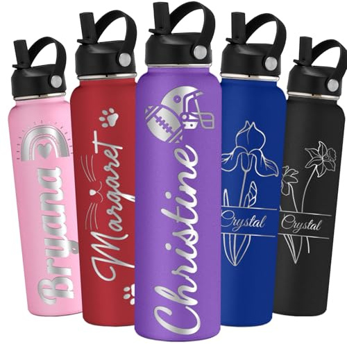 WBgjsnklbnl Personalisierte Trinkflasche Mit Namen Edelstahl Thermobecher Gravierter Logo-Name für Schule Damen Herren Erwachsene Radfahren Fitnessstudio Sport