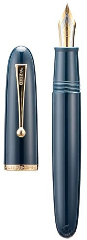 Jinhao 9019 Acrylic Fountain Pen, Size 8 Medium Nib with Ink Converter, Dark Blue Classic Design Smooth Writing Pen (Gold Trim)