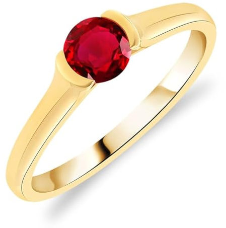 Planetys Damen-Solitärring aus Gelbgold 375/1000 mit natürlichem Rubin, 52 (16.6), Metall, Rubin