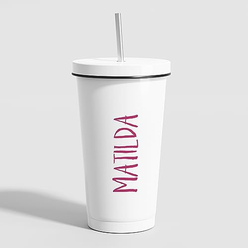 GRAZDesign Bicchiere con coperchio e cannuccia con nome personalizzato, in acciaio inox, 550 ml, termico, per caffè freddo, cocktail, smooth