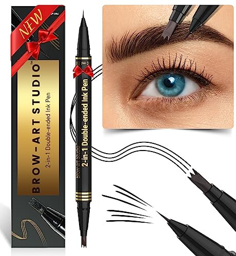 iMethod Microblading Crayon à sourcils 2 en 1 à double extrémité avec applicateur à 3 dents et pointe pinceau précise pour créer des sourcils naturels, noir