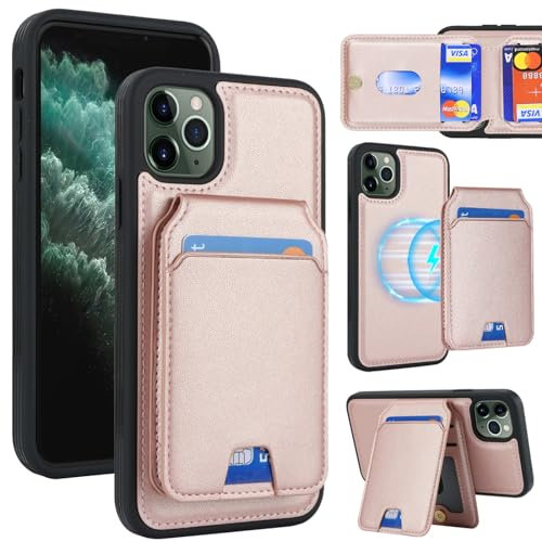 Zouzt for iPhone 11 Pro Max 6.5 Inch Detachable 2 in 1 Wallet Case with Card Holder for Magsafe, Magnetic PU Leather Flip Credit Slot Protective Phone Cover Women Men - Rose Gold