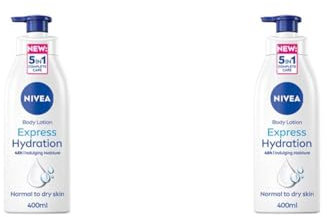 NIVEA Express Hydration Body Lotion (400ml), Fast Absorbing NIVEA Moisturiser for Dry Skin Made with Deep Moisture Serum and Sea Minerals, Smooth Skin NIVEA Body Lotion (Pack of 2)