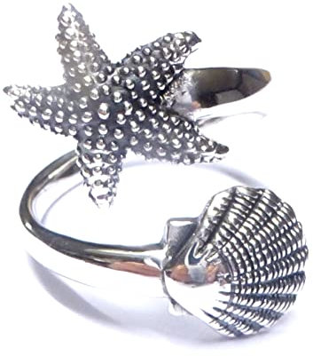 Ringe Silber, Bandring offen, Motiv Muschel Seestern, Sterlingsilber