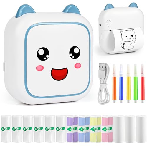 Ambesty Mini Impresora para Movil, Impresora Fotográfica con 13 Rollos de Papel, Portátil Mini Impresora Bluetooth Inalámbrico Impresora Térmica, Movil Impresora Fotos, para Fotos Nota