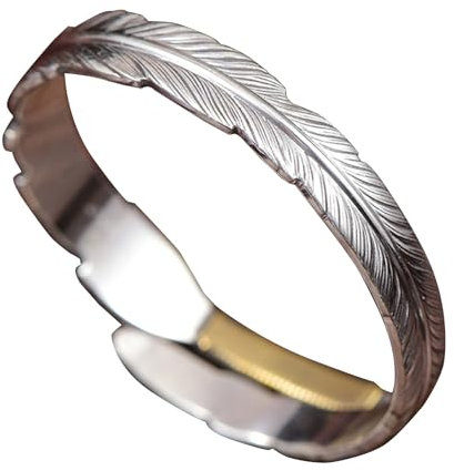 S999 Silber Manschette Silber Armreif Armband Feder Design Massiv 20g/35g, Vintage Handwerkskunst Armreif Verstellbarer Armreif Vintage Style Geschenk für Geburtstage Weihnachten (A)