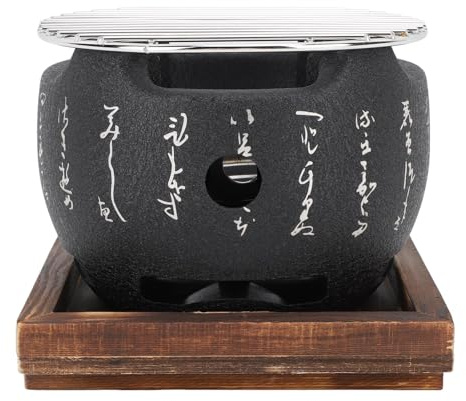 Parrilla de Barbacoa de Estilo Japonés - Mini Parrilla de Barbacoa Japonesa Portátil - Placa Redonda de Barbacoa de Carbón para Alimentos - con Parrilla y Base de Malla de (S)