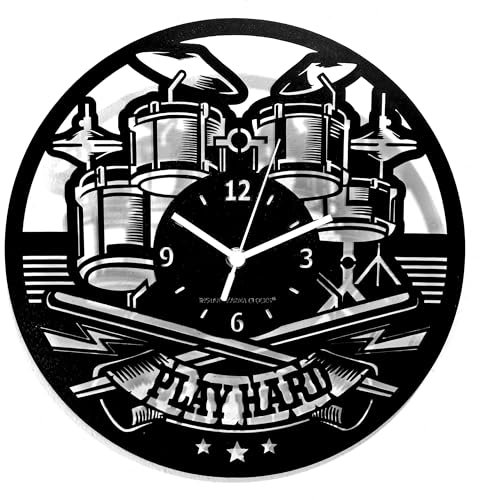 Instant Karma Clocks | Wanduhr | Musikgruppe | Drums | Schlagzeuger | Rock | Rockmusikliebhaber Band | Gitarre Geschenkidee Musikinstrumente Jazz Pop, Schwarz-06