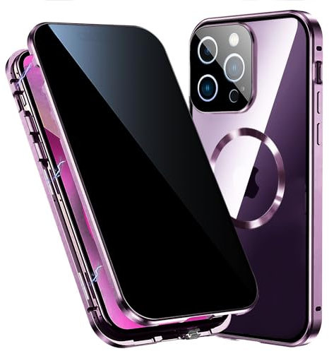 TOPF&B Magnetic Case for iPhone 14 Pro Max Privacy Cover,360 Degree Full Cover Built-in Privacy Screen Protector and Camera Protector[Compatible MagSafe],Metal Bumper Case for iPhone 14 Pro Max,Purple