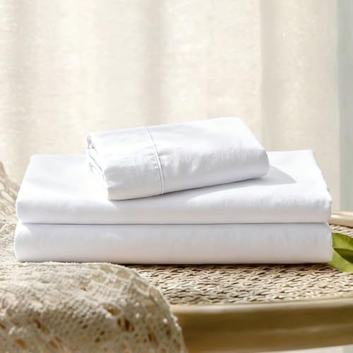 Col & Cor Juego de Sábanas 100% Algodón 144 Hilos, Liso, Bajera Ajustable (30 cm), Encimera + Funda de Almohada, 3 Piezas, Ropa de Cama | Cama 105 x 190/200 | Blanco