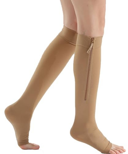 Mdrcg Kompressionsstrümpfe Kompressionssocken Thrombosestrümpfe Compression Socks Stützstrümpfe Mit Reißverschluss Damen Herren,Skin Color,XL